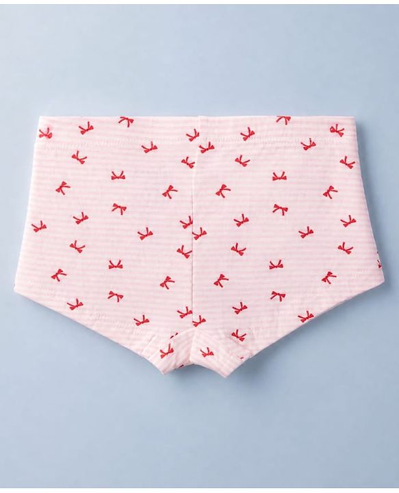 Pine Kids Cotton Elastane Knit Striped Panties With Bow Print & Applique Pack of 3 - White, Red & Pink