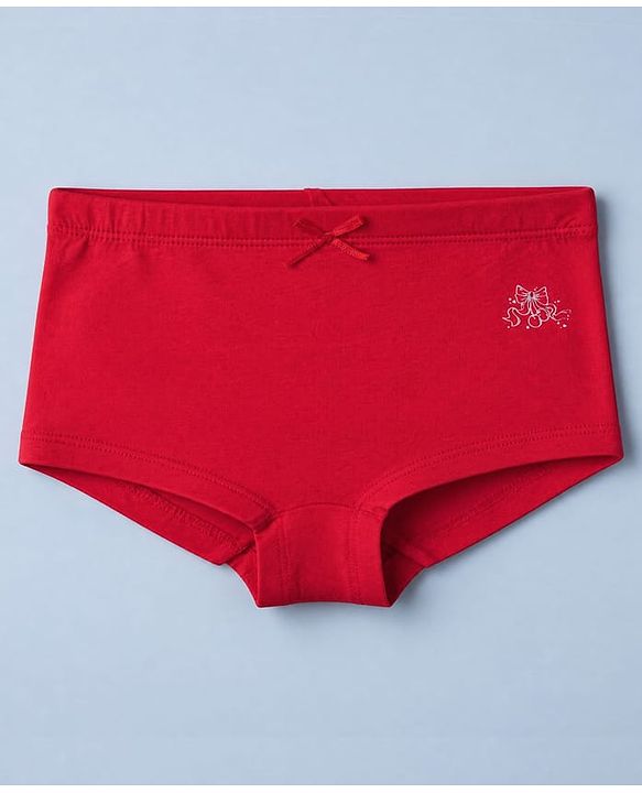 Pine Kids Cotton Elastane Knit Striped Panties With Bow Print & Applique Pack of 3 - White, Red & Pink