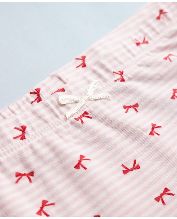 Pine Kids Cotton Elastane Knit Striped Panties With Bow Print & Applique Pack of 3 - White, Red & Pink