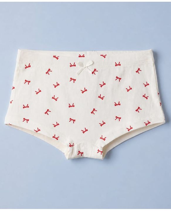Pine Kids Cotton Elastane Knit Striped Panties With Bow Print & Applique Pack of 3 - White, Red & Pink