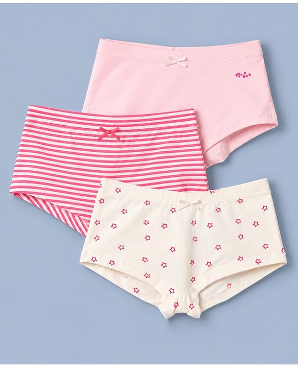 Pine Kids Cotton Elastane Knit Panties With Star Print Pack of 3 - White & Pink