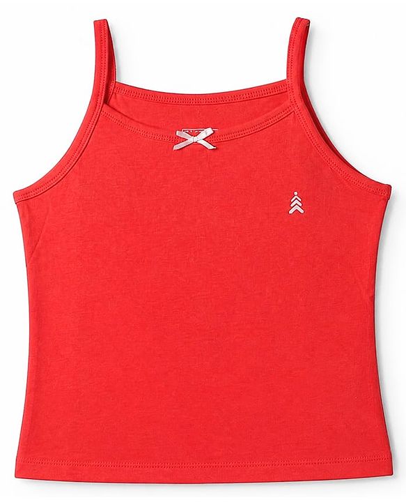 Pine Kids Knit Cotton Lycra Solid Sleeveless Slips with Bow Applique Pack of 3 - Red Pink Navy Blue
