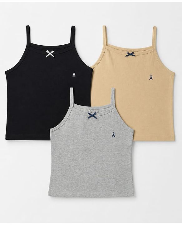 Pine Kids Cotton Mix Knit Slips with Bow Applique in Grey,Black & Cream