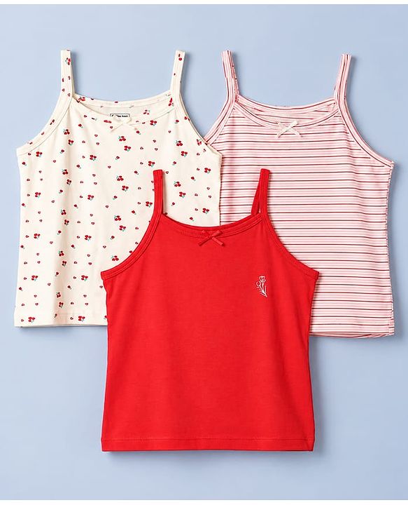 Pine Kids Cotton Lycra Knit Slips with Cherry Print Pack of 3 - Red & White