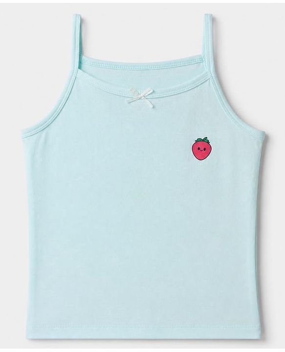 Pine Kids Cotton Mix Knit Slips with Sleeveless and Strawberry Print in White, Blue & Grey Pack of 3