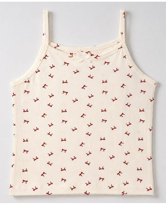 Pine Kids Cotton Lycra Knit Sleeveless Slips with Bows Print and Bow Embroidery Pack of 3 - White Red & Pink