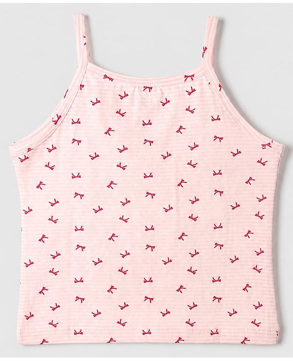 Pine Kids Cotton Lycra Knit Sleeveless Slips with Bows Print and Bow Embroidery Pack of 3 - White Red & Pink