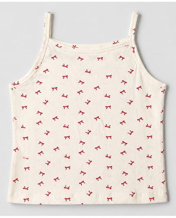 Pine Kids Cotton Lycra Knit Sleeveless Slips with Bows Print and Bow Embroidery Pack of 3 - White Red & Pink