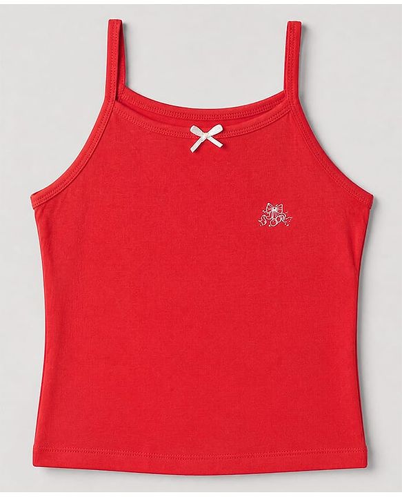 Pine Kids Cotton Lycra Knit Sleeveless Slips with Bows Print and Bow Embroidery Pack of 3 - White Red & Pink