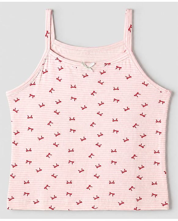 Pine Kids Cotton Lycra Knit Sleeveless Slips with Bows Print and Bow Embroidery Pack of 3 - White Red & Pink