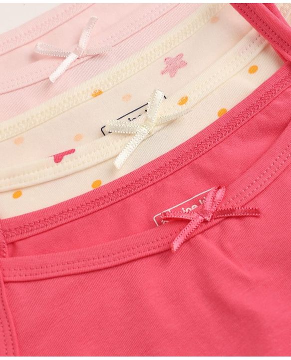 Pine Kids Cotton Lycra Knit Sleeveless Slips with Star Print Pack of 3 - White Pink & Dark Pink