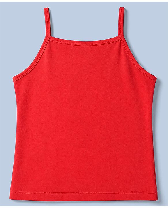 Pine Kids Cotton Lycra Knit Sleeveless Slips with Heart Print Pack of 3 - White Red & Pink