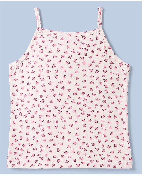 Pine Kids Cotton Lycra Knit Sleeveless Slips with Heart Print Pack of 3 - White Red & Pink