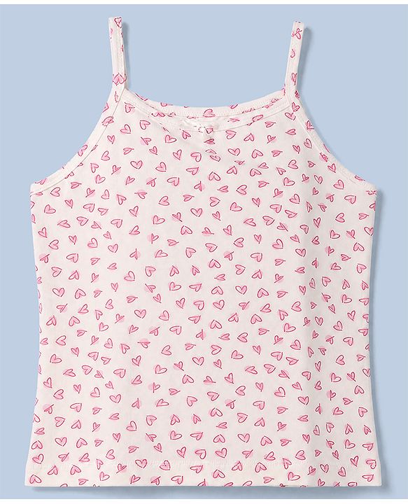 Pine Kids Cotton Lycra Knit Sleeveless Slips with Heart Print Pack of 3 - White Red & Pink