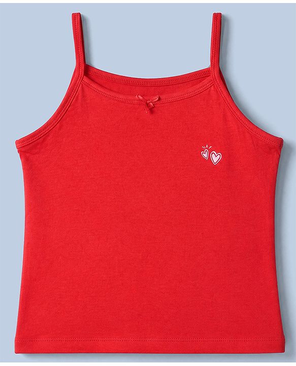 Pine Kids Cotton Lycra Knit Sleeveless Slips with Heart Print Pack of 3 - White Red & Pink