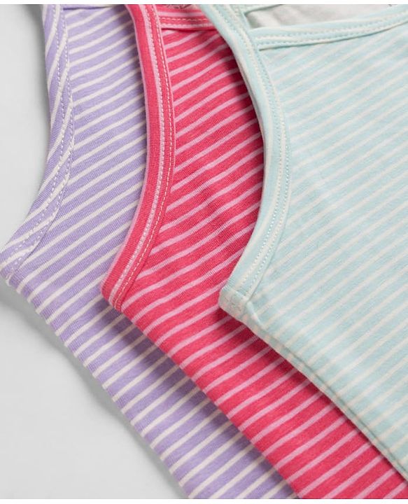 Pine Kids Cotton Mix Knit Slips with Bow Applique and Striped Print in Pink,Sea Green & Purple Pack of 3