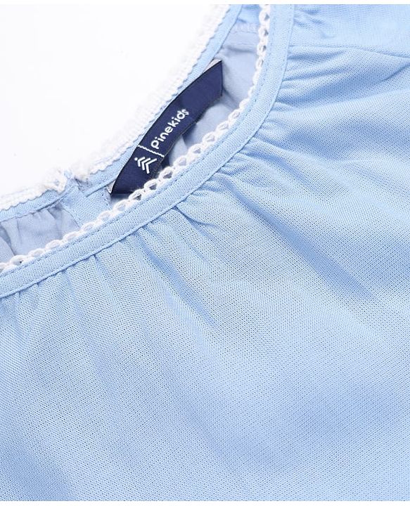 Pine Kids Woven Top with Full Raglan Sleeves and Floral Print in Blue