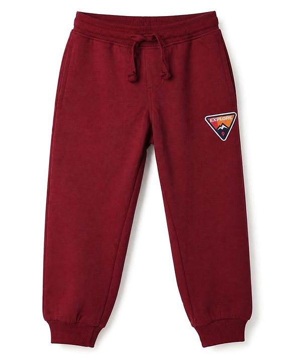 Pine Kids Fleece Knit Full Sleeves Hooded Winter Wear Suit With Text Print - Red