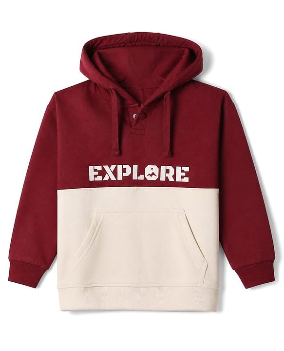Pine Kids Fleece Knit Full Sleeves Hooded Winter Wear Suit With Text Print - Red