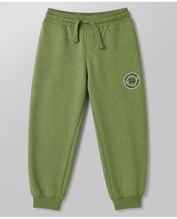 Pine Kids Fleece Knit Full Sleeves Hooded Winter Wear Suit With Text Print - Green