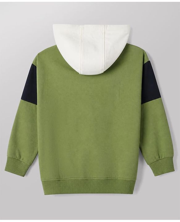 Pine Kids Fleece Knit Full Sleeves Hooded Winter Wear Suit With Text Print - Green