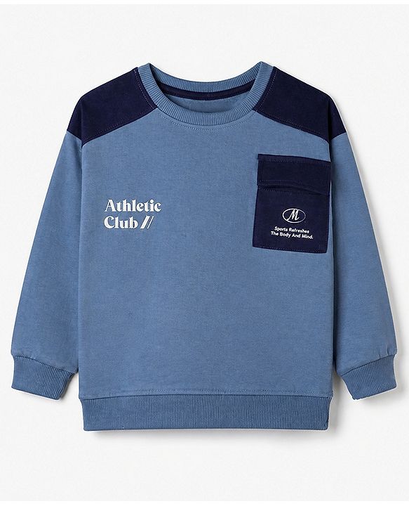 Pine Kids Fleece Full Sleeves Winter Wear Suits with Athletic Club Print in Blue