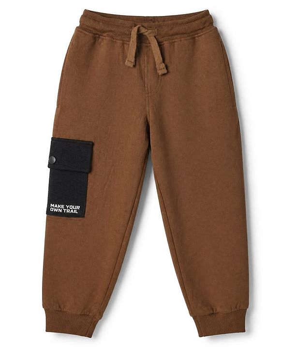 Pine Kids Fleece Knit Full Sleeves Winter Wear Suit With Text Print - Brown