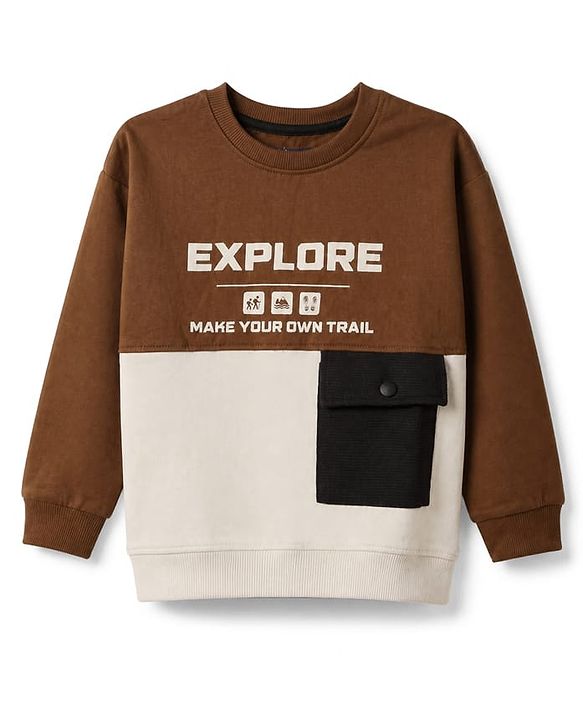 Pine Kids Fleece Knit Full Sleeves Winter Wear Suit With Text Print - Brown