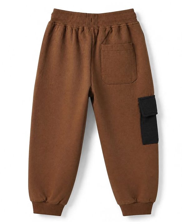 Pine Kids Fleece Knit Full Sleeves Winter Wear Suit With Text Print - Brown