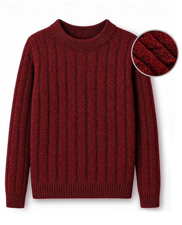 Pine Kids Cotton Blend Knit Pullovers with Full Sleeves & Cable Knit Design - Red