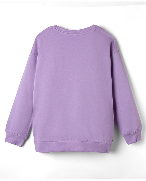 Pine Kids Disney 100% Cotton Terry Knit Sweatshirt with Full Sleeves and Angel and Stitch Print - Lavender