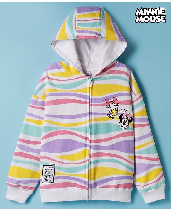 Pine Kids Disney 100% Cotton Terry Knit Hoodies with Full Drop Shoulder Sleeves and Minnie Mouse and Daisy Duck Print in White