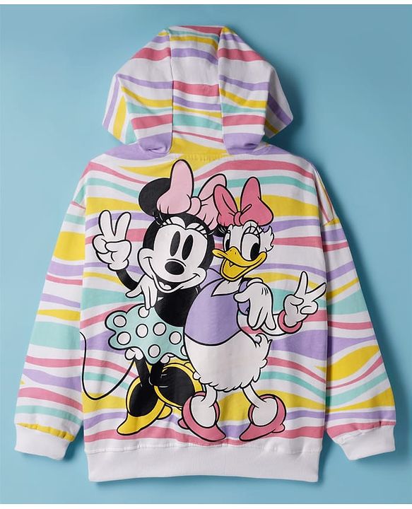 Pine Kids Disney 100% Cotton Terry Knit Hoodies with Full Drop Shoulder Sleeves and Minnie Mouse and Daisy Duck Print in White