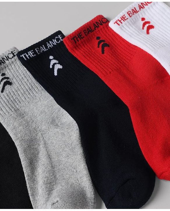 Pine Active Terry Knit Ankle Length Solid Socks Pack of 5 in Black, Grey, Black, Red