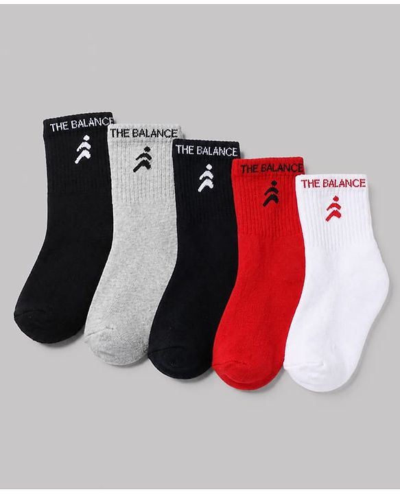 Pine Active Terry Knit Ankle Length Solid Socks Pack of 5 in Black, Grey, Black, Red
