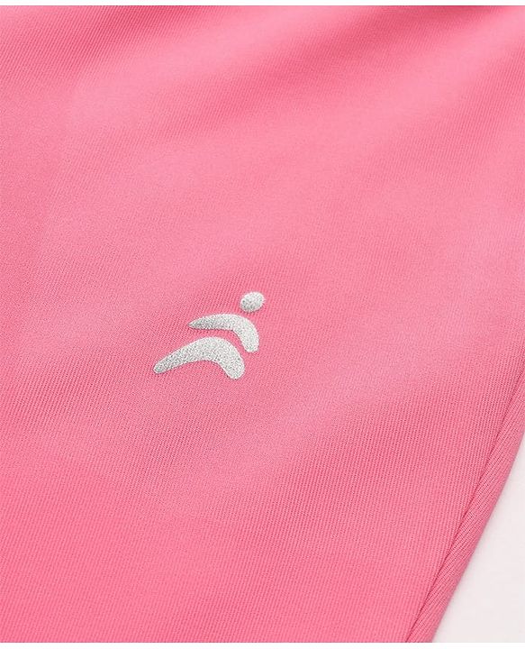 Pine Active Knit Full Length Aero Soft Staright Fit Leggings with Logo Print - Pink