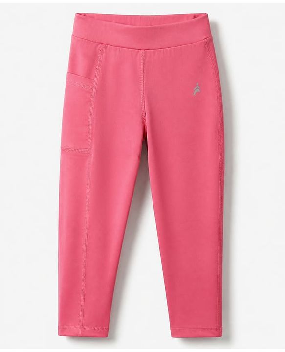Pine Active Knit Full Length Aero Soft Staright Fit Leggings with Logo Print - Pink