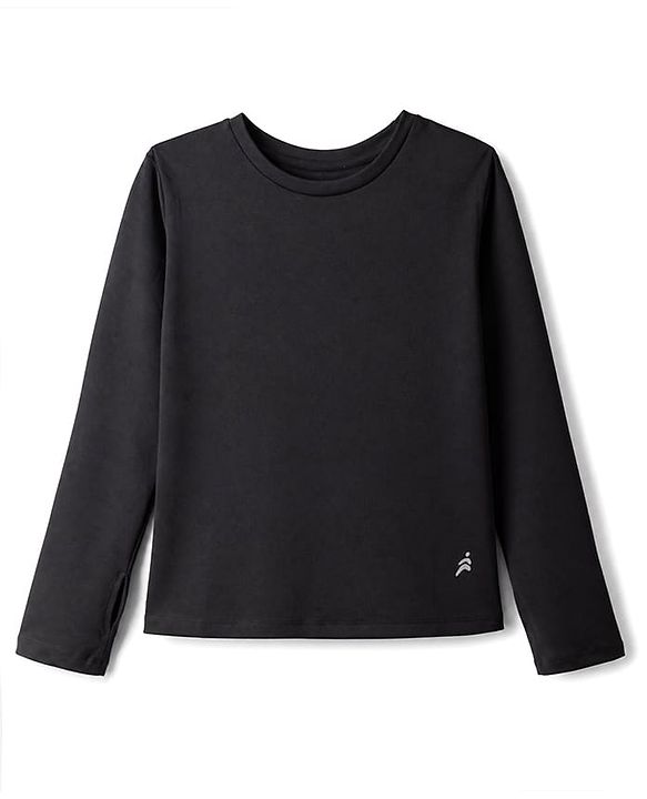 Pine Active Knit Solid 4 Way Stretch Aero Soft Thumbhole T-Shirt With Full Sleeves - Black