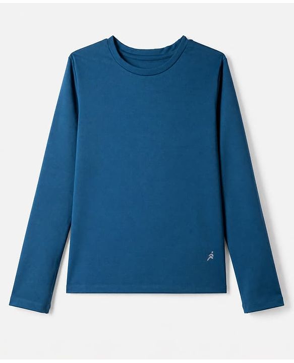 Pine Active Knit Solid 4 Way Stretch Aero Soft Thumbhole T-Shirt With Full Sleeves - Teal Blue