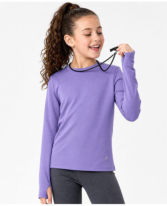 Pine Active Knit 4 Way Stretch Aero Soft Thumbhole Solid T-Shirt with Full Sleeves - Lavender