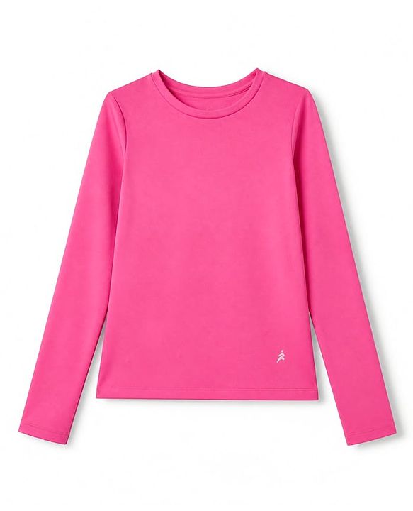 Pine Active Knit Solid 4 Way Stretch Aero Soft Thumbhole T-Shirt With Full Sleeves - Dark Pink