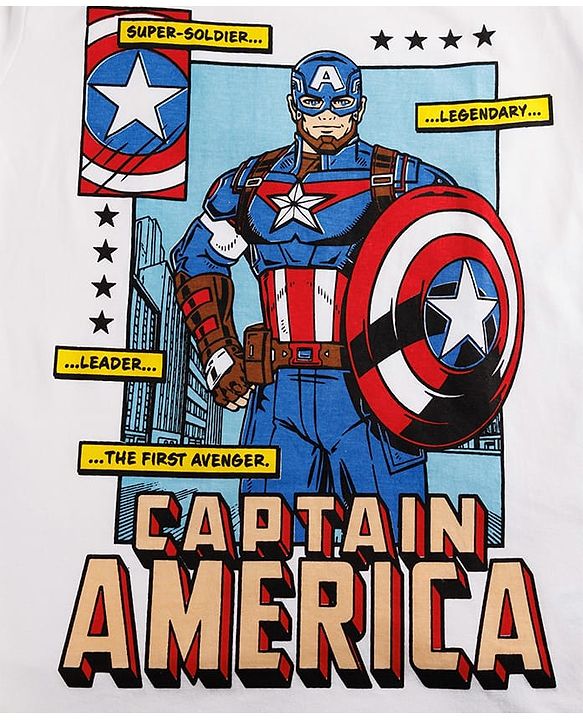Pine Kids Marvel Cotton Single Jersey Knit Half Sleeves T-Shirts with Captain America Print in White