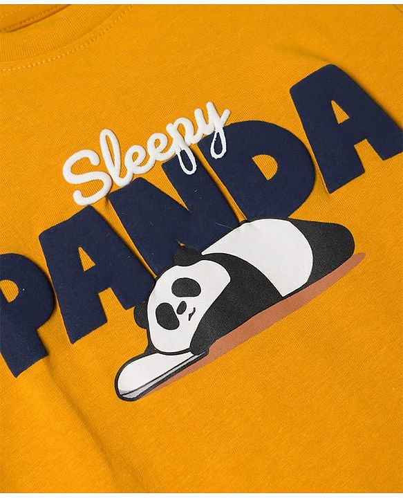 Pine Kids 100% Cotton Knit Half Sleeves T-Shirt & Shorts Night Suit With Panda Print & Bio Finsh - Orange