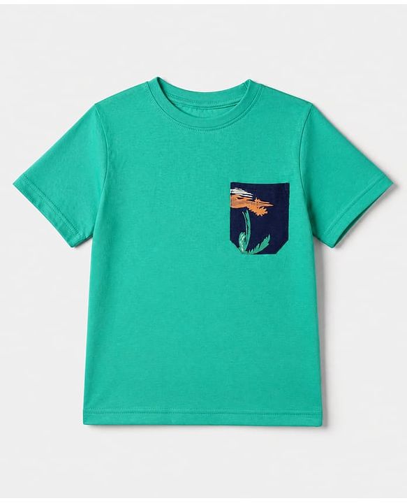 Pine Kids 100% Cotton Knit Half Sleeves T-shirt & Shorts With Palm Tree Print - Green