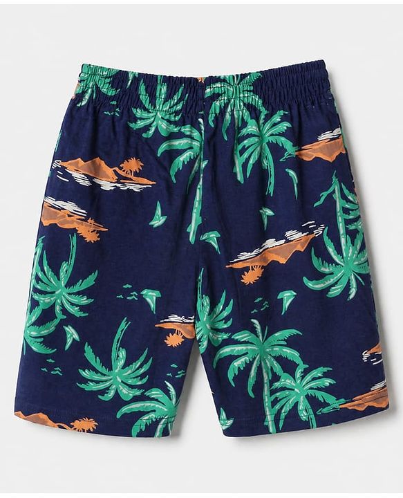 Pine Kids 100% Cotton Knit Half Sleeves T-shirt & Shorts With Palm Tree Print - Green
