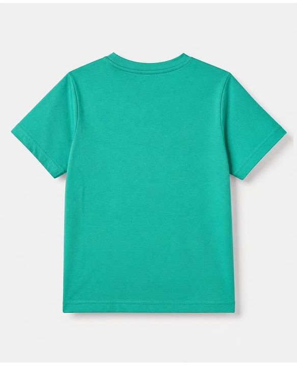 Pine Kids 100% Cotton Knit Half Sleeves T-shirt & Shorts With Palm Tree Print - Green