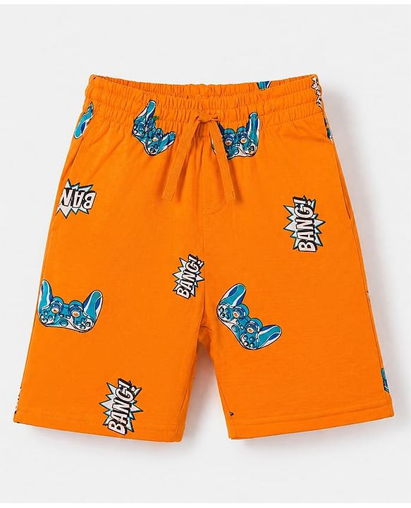 Pine Kids 100% Cotton Knit Half Sleeves T-Shirt & Shorts Night Suit With Video Game Print & Bio Finsh - Blue