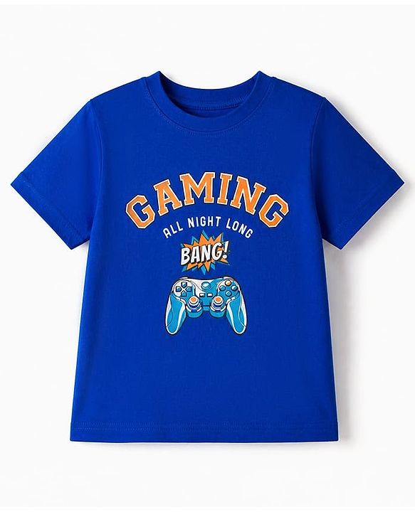 Pine Kids 100% Cotton Knit Half Sleeves T-Shirt & Shorts Night Suit With Video Game Print & Bio Finsh - Blue