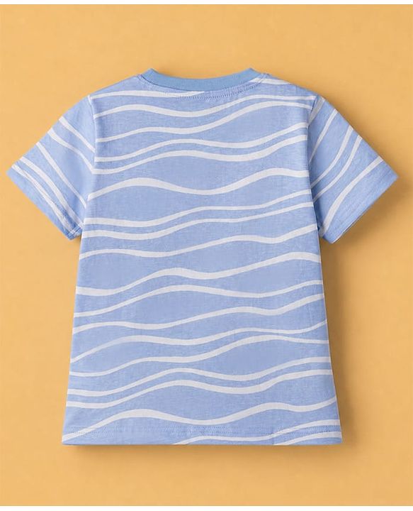 Pine Kids 100% Cotton Knit Half Sleeves Co-ords T-Shirt & Shorts Night Suit With Wave Print & Bio Finsh - Blue