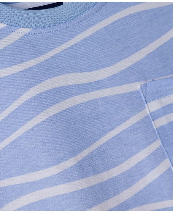 Pine Kids 100% Cotton Knit Half Sleeves Co-ords T-Shirt & Shorts Night Suit With Wave Print & Bio Finsh - Blue